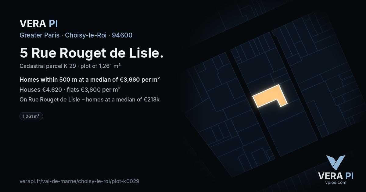 5 Rue Rouget de Lisle, Choisy-le-Roi at night – the plot lit, the parcels around coloured by the prices near them