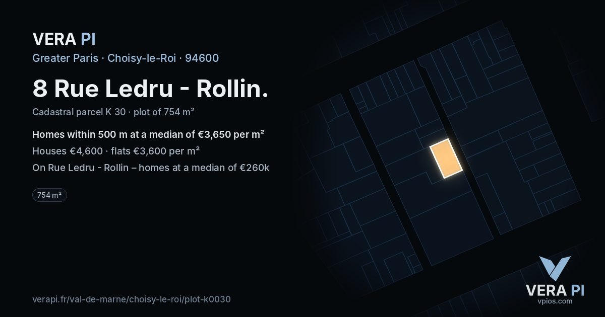 8 Rue Ledru - Rollin, Choisy-le-Roi at night – the plot lit, the parcels around coloured by the prices near them