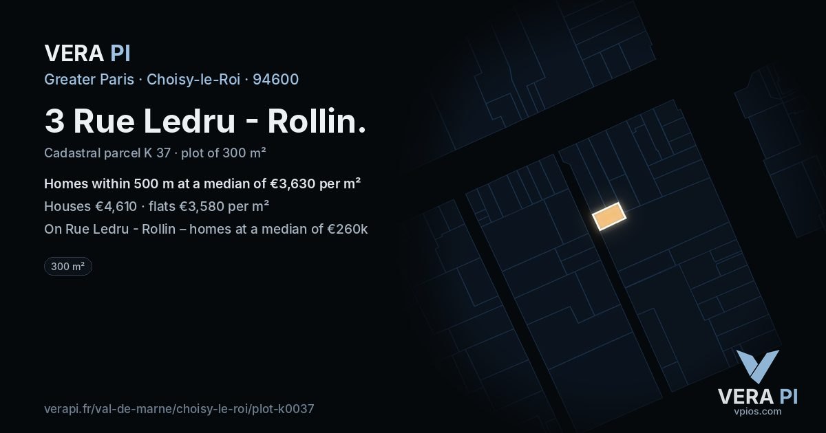 3 Rue Ledru - Rollin, Choisy-le-Roi at night – the plot lit, the parcels around coloured by the prices near them