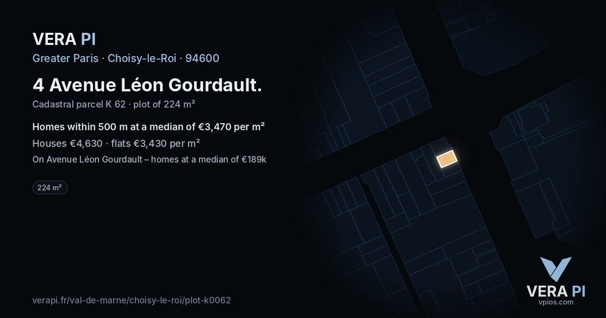 4 Avenue Léon Gourdault, Choisy-le-Roi at night – the plot lit, the parcels around coloured by the prices near them