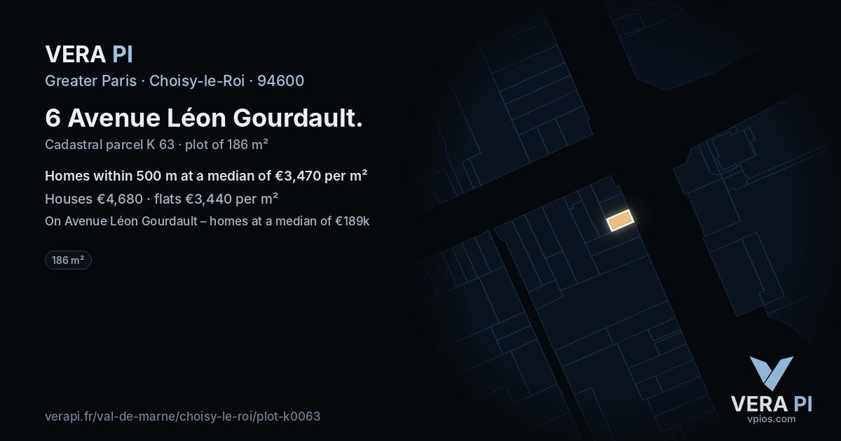 6 Avenue Léon Gourdault, Choisy-le-Roi at night – the plot lit, the parcels around coloured by the prices near them