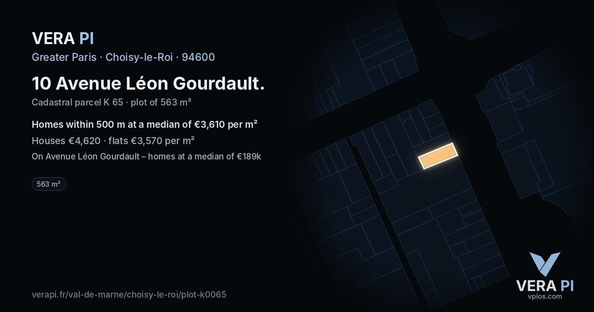 10 Avenue Léon Gourdault, Choisy-le-Roi at night – the plot lit, the parcels around coloured by the prices near them