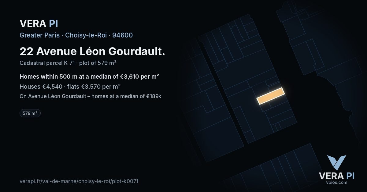 22 Avenue Léon Gourdault, Choisy-le-Roi at night – the plot lit, the parcels around coloured by the prices near them