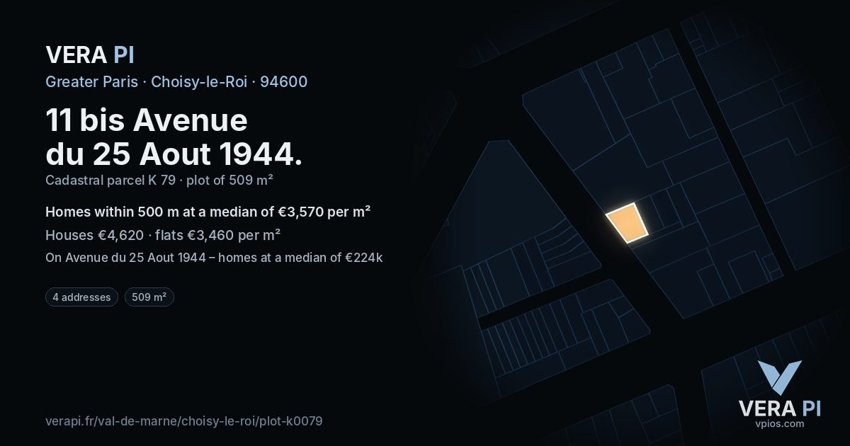 11 bis Avenue du 25 Aout 1944, Choisy-le-Roi at night – the plot lit, the parcels around coloured by the prices near them