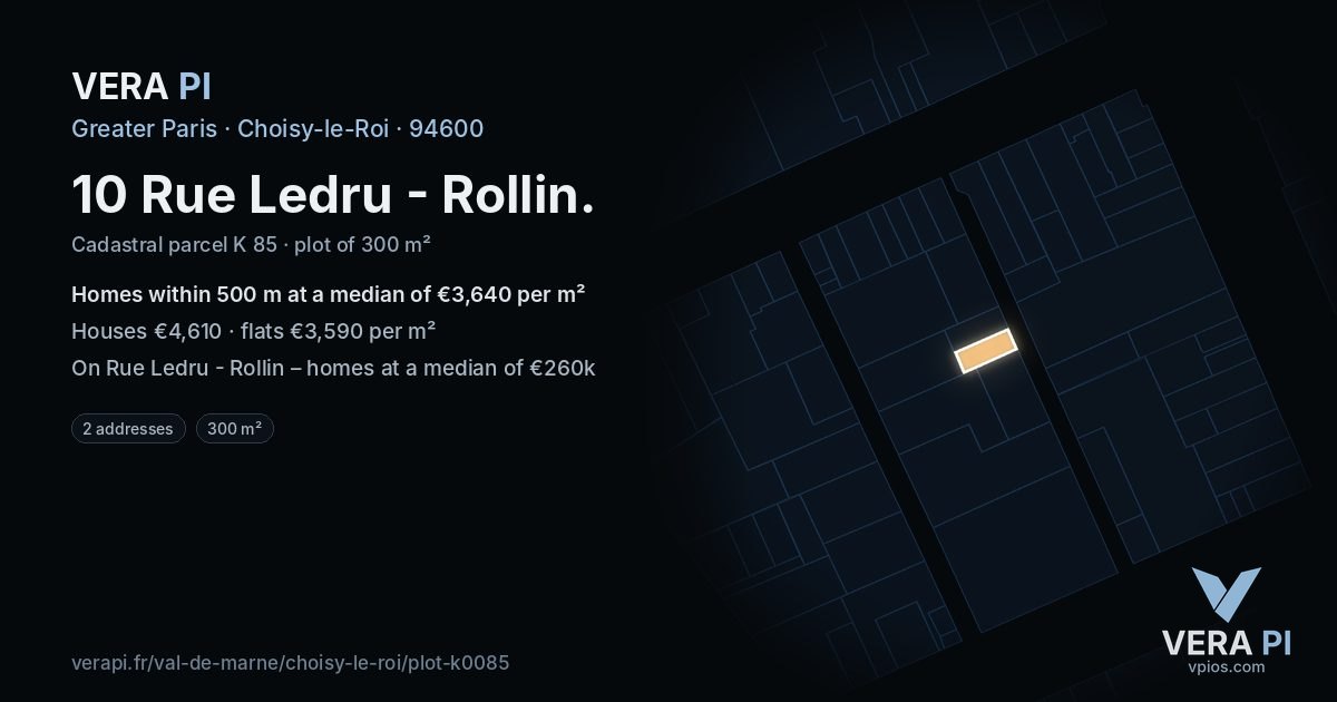 10 Rue Ledru - Rollin, Choisy-le-Roi at night – the plot lit, the parcels around coloured by the prices near them