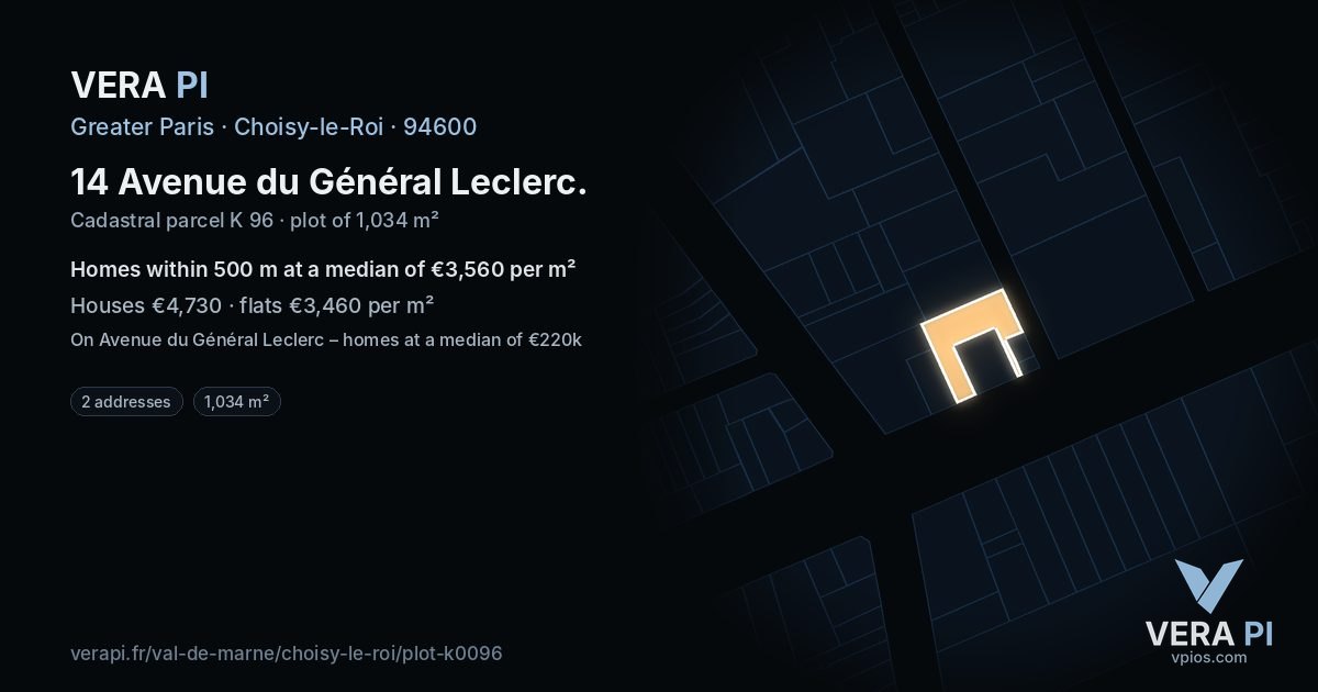 14 Avenue du Général Leclerc, Choisy-le-Roi at night – the plot lit, the parcels around coloured by the prices near them