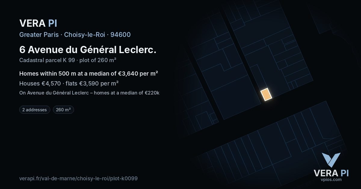 6 Avenue du Général Leclerc, Choisy-le-Roi at night – the plot lit, the parcels around coloured by the prices near them