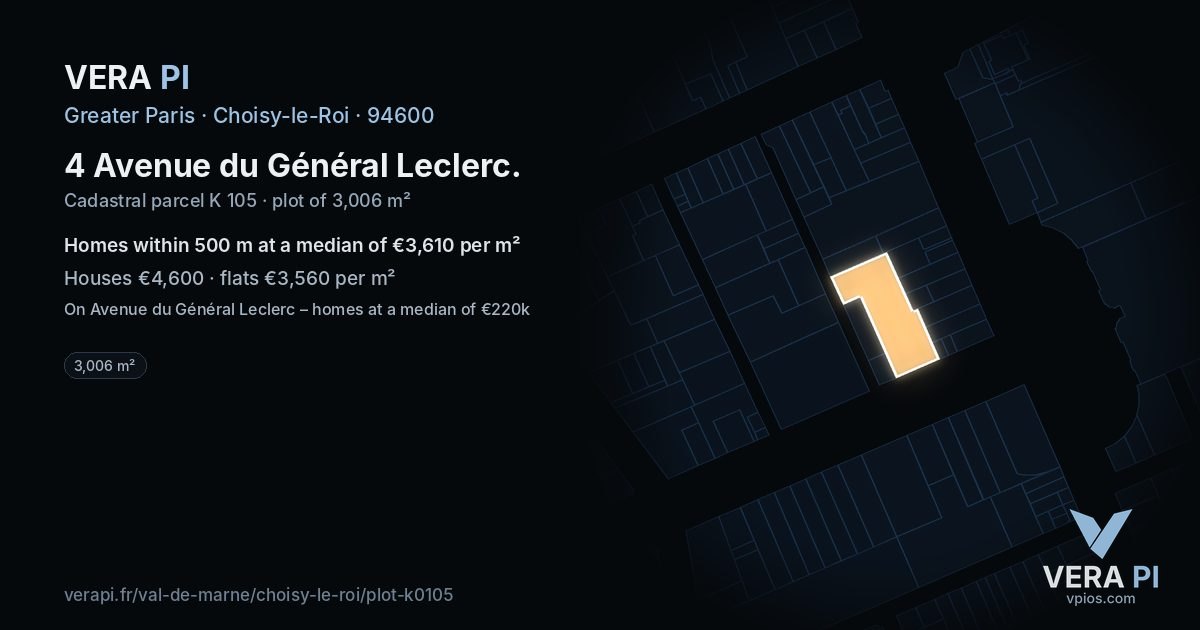 4 Avenue du Général Leclerc, Choisy-le-Roi at night – the plot lit, the parcels around coloured by the prices near them