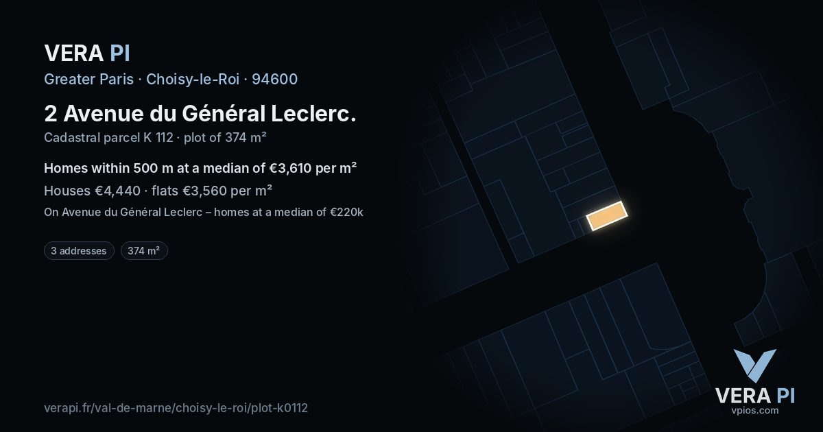 2 Avenue du Général Leclerc, Choisy-le-Roi at night – the plot lit, the parcels around coloured by the prices near them