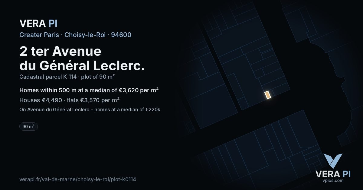 2 ter Avenue du Général Leclerc, Choisy-le-Roi at night – the plot lit, the parcels around coloured by the prices near them
