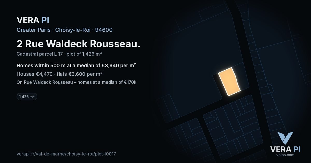 2 Rue Waldeck Rousseau, Choisy-le-Roi at night – the plot lit, the parcels around coloured by the prices near them