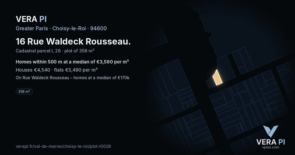 16 Rue Waldeck Rousseau, Choisy-le-Roi at night – the plot lit, the parcels around coloured by the prices near them