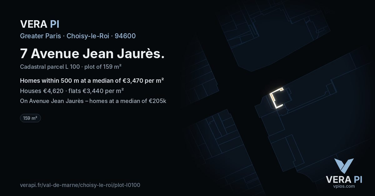 7 Avenue Jean Jaurès, Choisy-le-Roi at night – the plot lit, the parcels around coloured by the prices near them