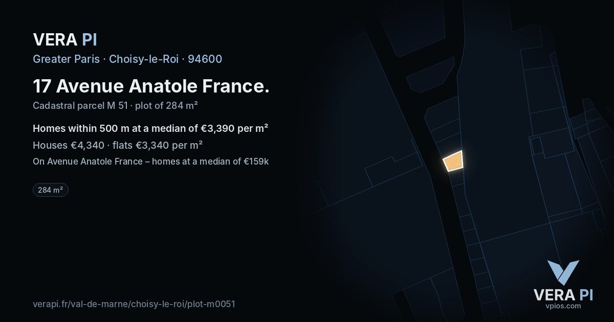 17 Avenue Anatole France, Choisy-le-Roi at night – the plot lit, the parcels around coloured by the prices near them