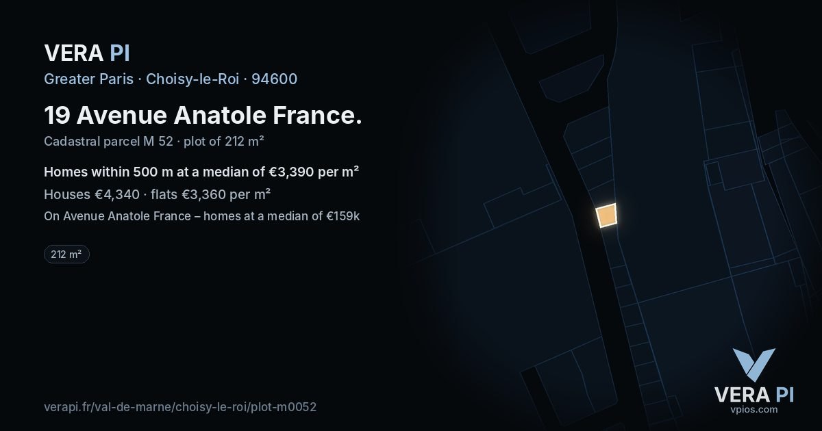 19 Avenue Anatole France, Choisy-le-Roi at night – the plot lit, the parcels around coloured by the prices near them