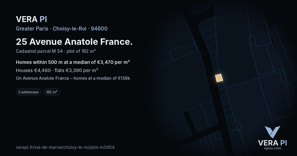 25 Avenue Anatole France, Choisy-le-Roi at night – the plot lit, the parcels around coloured by the prices near them