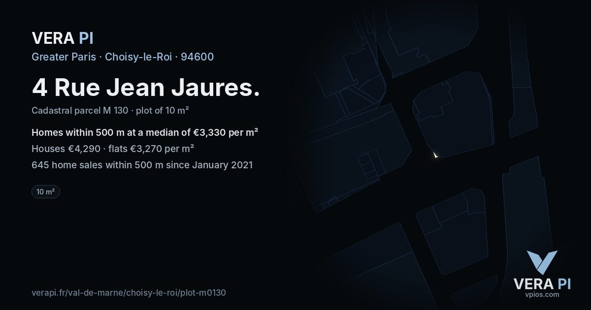 4 Rue Jean Jaures, Choisy-le-Roi at night – the plot lit, the parcels around coloured by the prices near them
