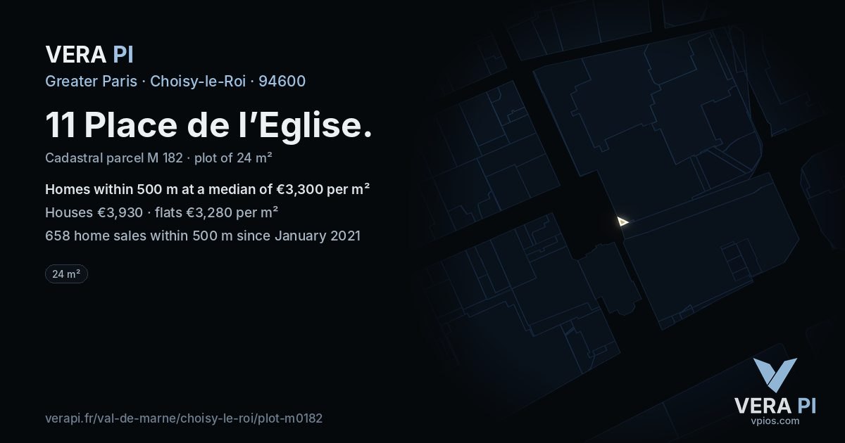 11 Place de l’Eglise, Choisy-le-Roi at night – the plot lit, the parcels around coloured by the prices near them