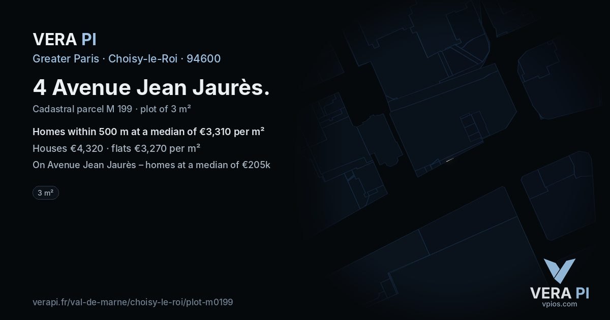 4 Avenue Jean Jaurès, Choisy-le-Roi at night – the plot lit, the parcels around coloured by the prices near them