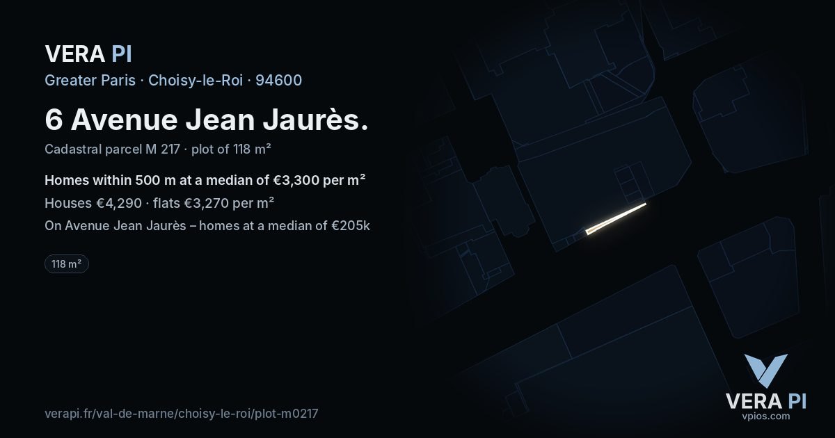 6 Avenue Jean Jaurès, Choisy-le-Roi at night – the plot lit, the parcels around coloured by the prices near them