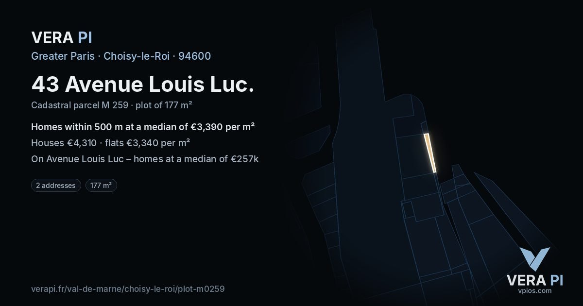 43 Avenue Louis Luc, Choisy-le-Roi at night – the plot lit, the parcels around coloured by the prices near them