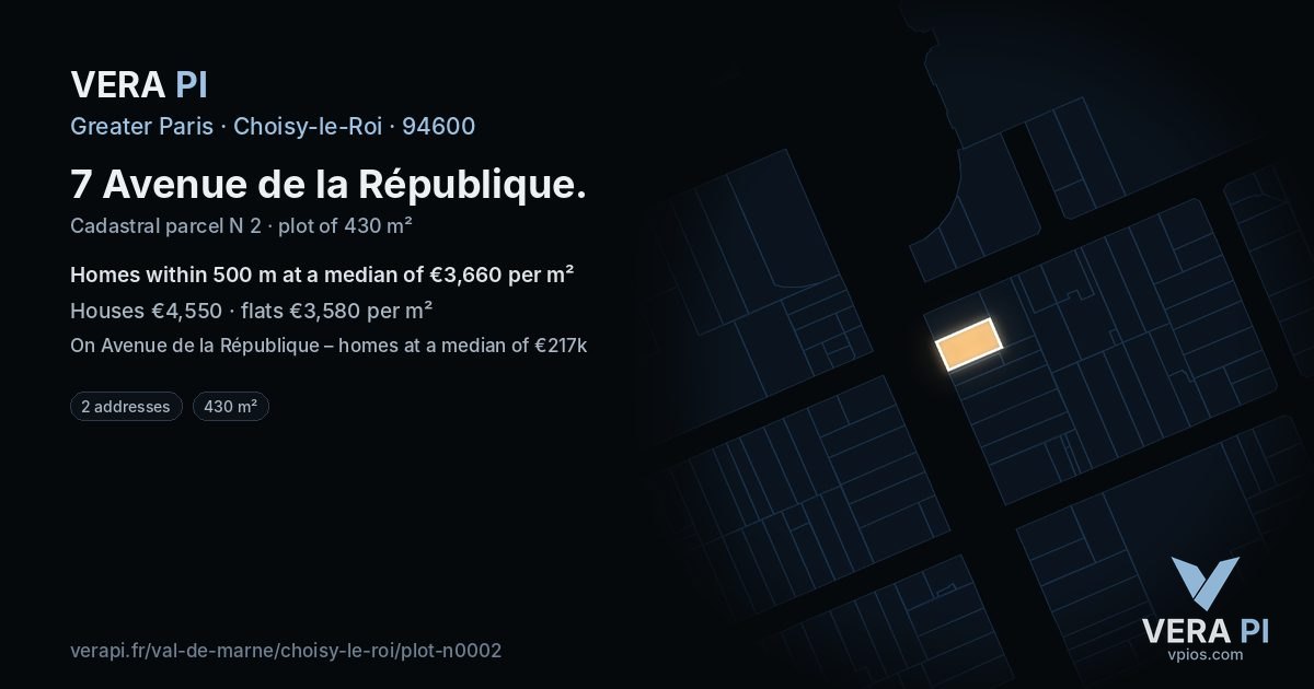 7 Avenue de la République, Choisy-le-Roi at night – the plot lit, the parcels around coloured by the prices near them