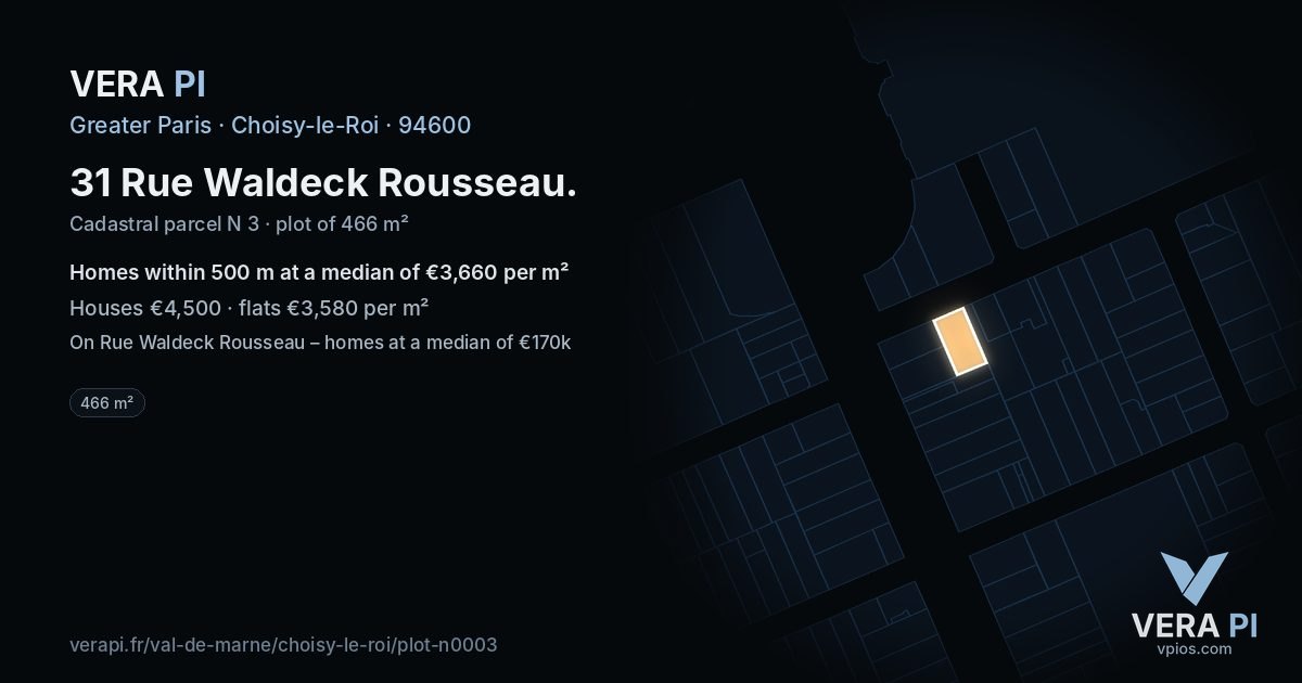 31 Rue Waldeck Rousseau, Choisy-le-Roi at night – the plot lit, the parcels around coloured by the prices near them