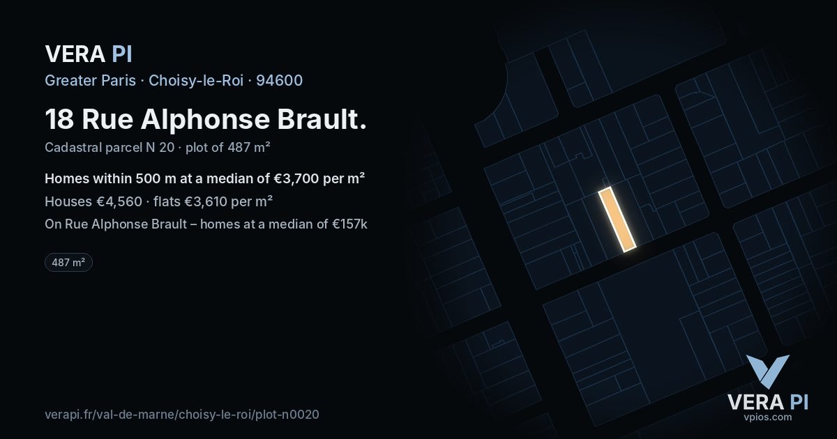 18 Rue Alphonse Brault, Choisy-le-Roi at night – the plot lit, the parcels around coloured by the prices near them