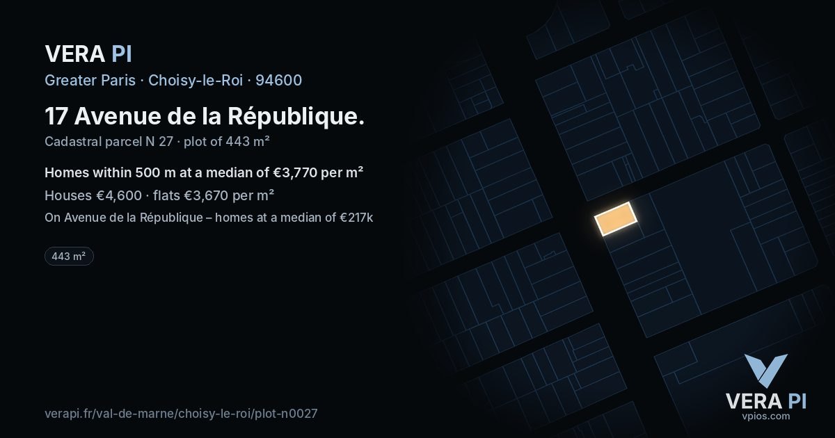 17 Avenue de la République, Choisy-le-Roi at night – the plot lit, the parcels around coloured by the prices near them
