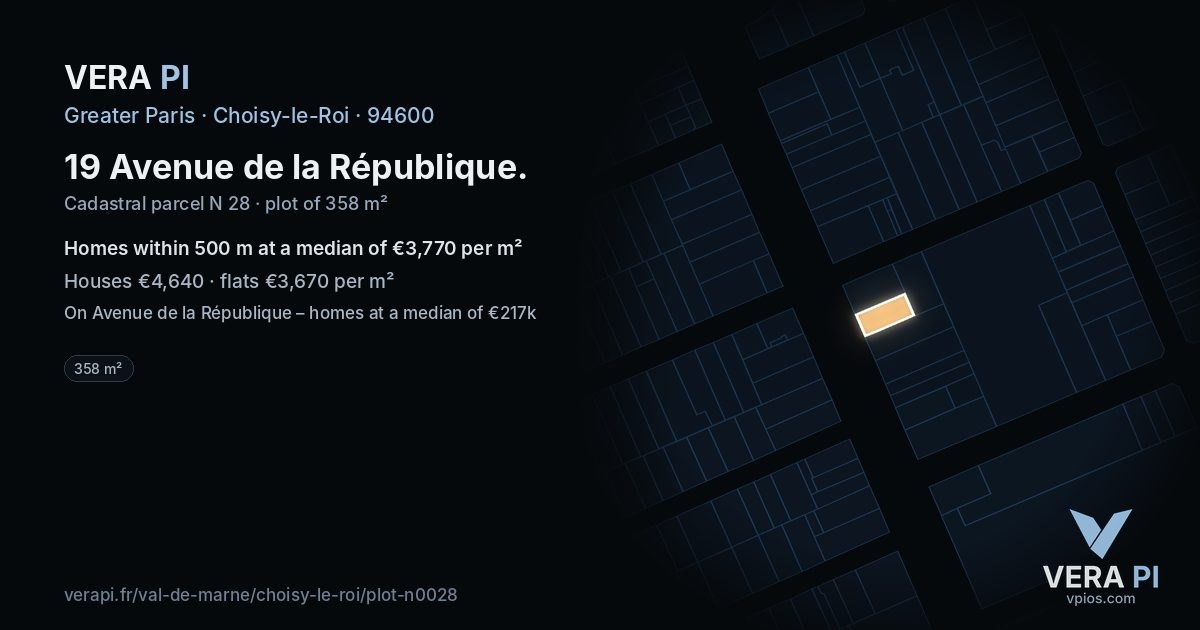 19 Avenue de la République, Choisy-le-Roi at night – the plot lit, the parcels around coloured by the prices near them