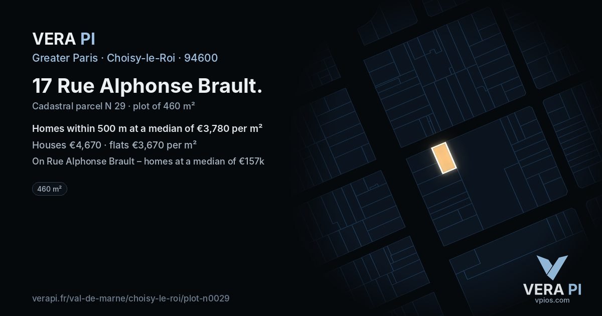 17 Rue Alphonse Brault, Choisy-le-Roi at night – the plot lit, the parcels around coloured by the prices near them