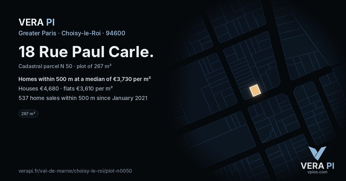 18 Rue Paul Carle, Choisy-le-Roi at night – the plot lit, the parcels around coloured by the prices near them
