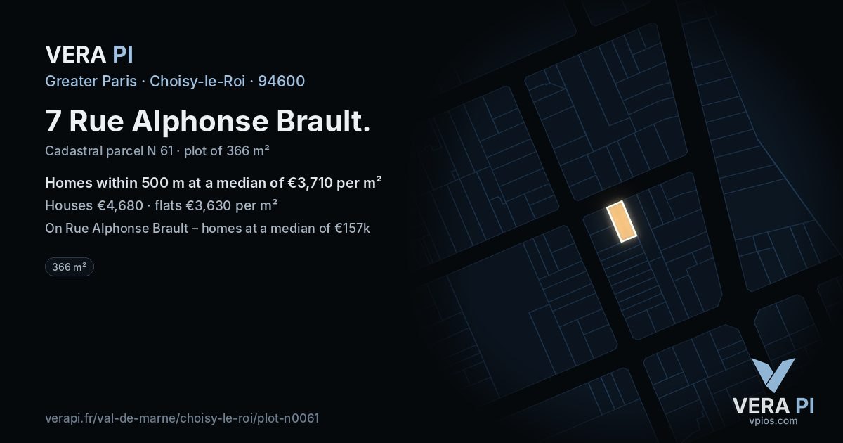 7 Rue Alphonse Brault, Choisy-le-Roi at night – the plot lit, the parcels around coloured by the prices near them