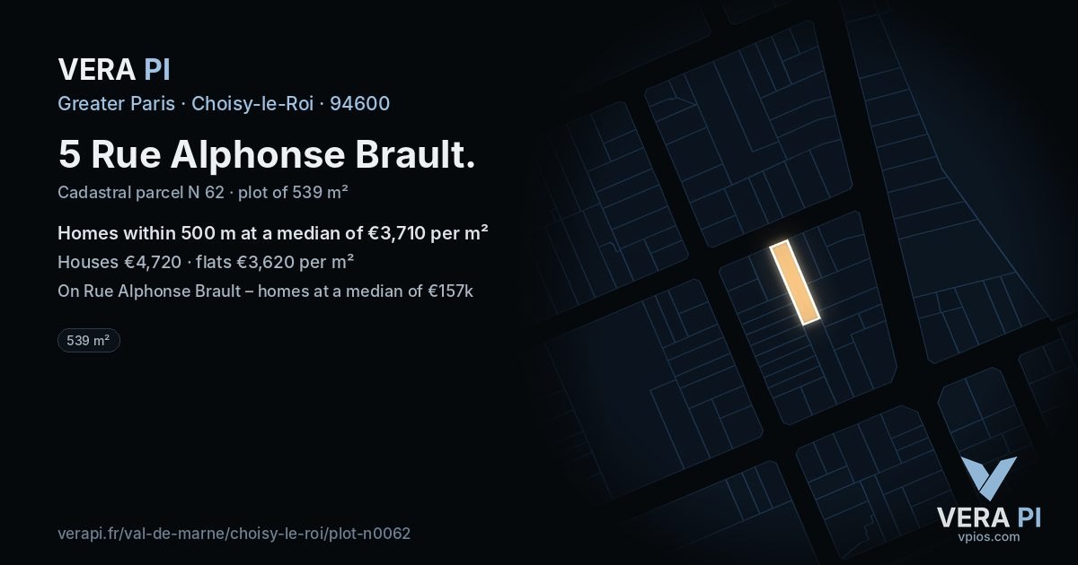 5 Rue Alphonse Brault, Choisy-le-Roi at night – the plot lit, the parcels around coloured by the prices near them