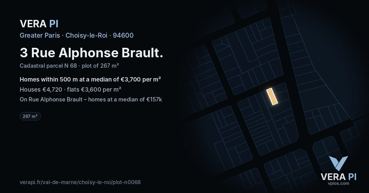 3 Rue Alphonse Brault, Choisy-le-Roi at night – the plot lit, the parcels around coloured by the prices near them
