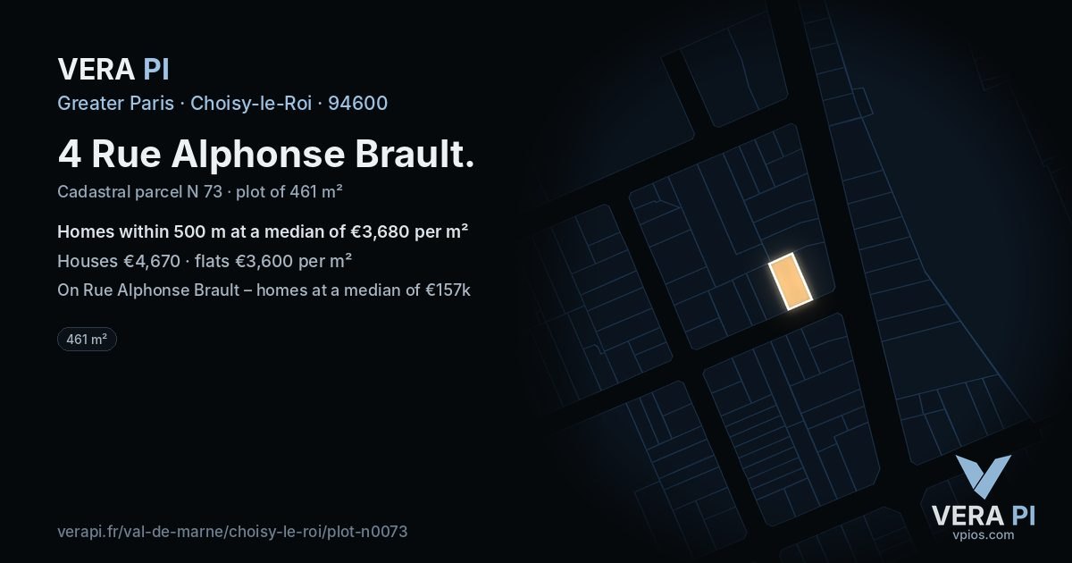 4 Rue Alphonse Brault, Choisy-le-Roi at night – the plot lit, the parcels around coloured by the prices near them
