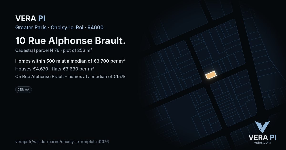 10 Rue Alphonse Brault, Choisy-le-Roi at night – the plot lit, the parcels around coloured by the prices near them