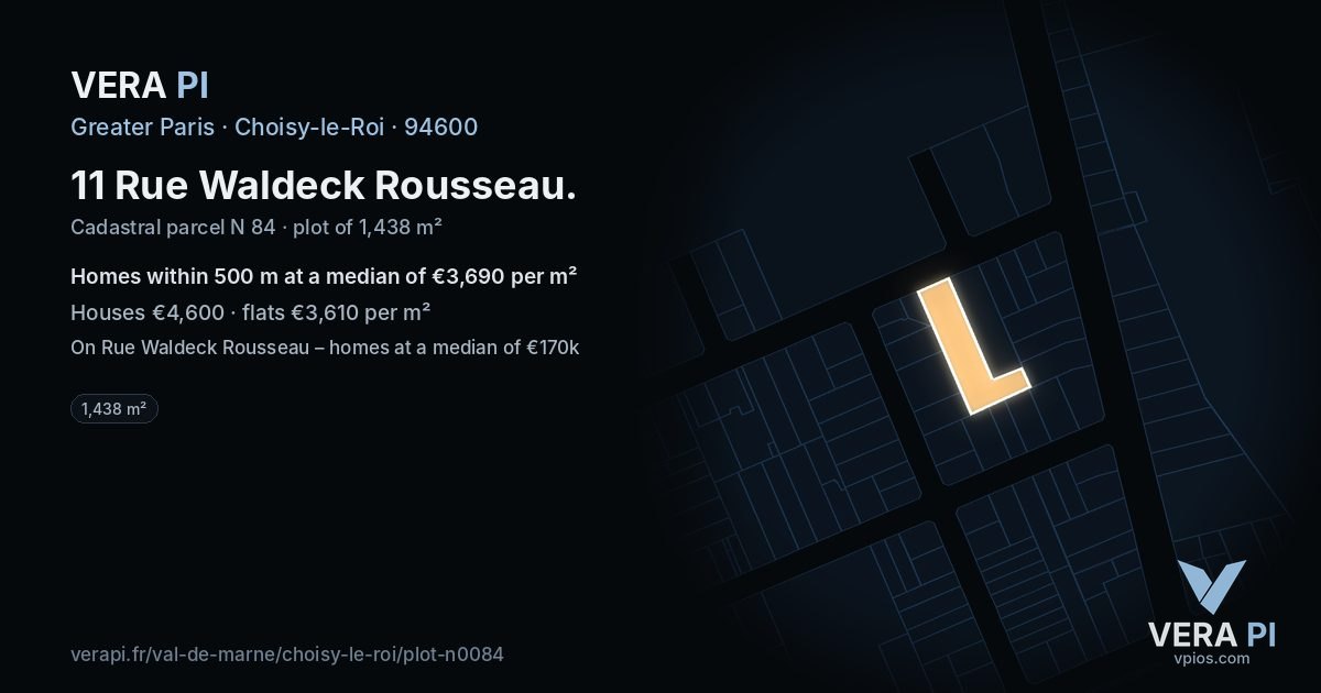11 Rue Waldeck Rousseau, Choisy-le-Roi at night – the plot lit, the parcels around coloured by the prices near them