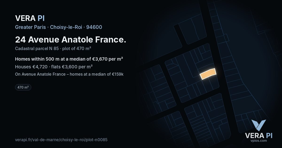 24 Avenue Anatole France, Choisy-le-Roi at night – the plot lit, the parcels around coloured by the prices near them