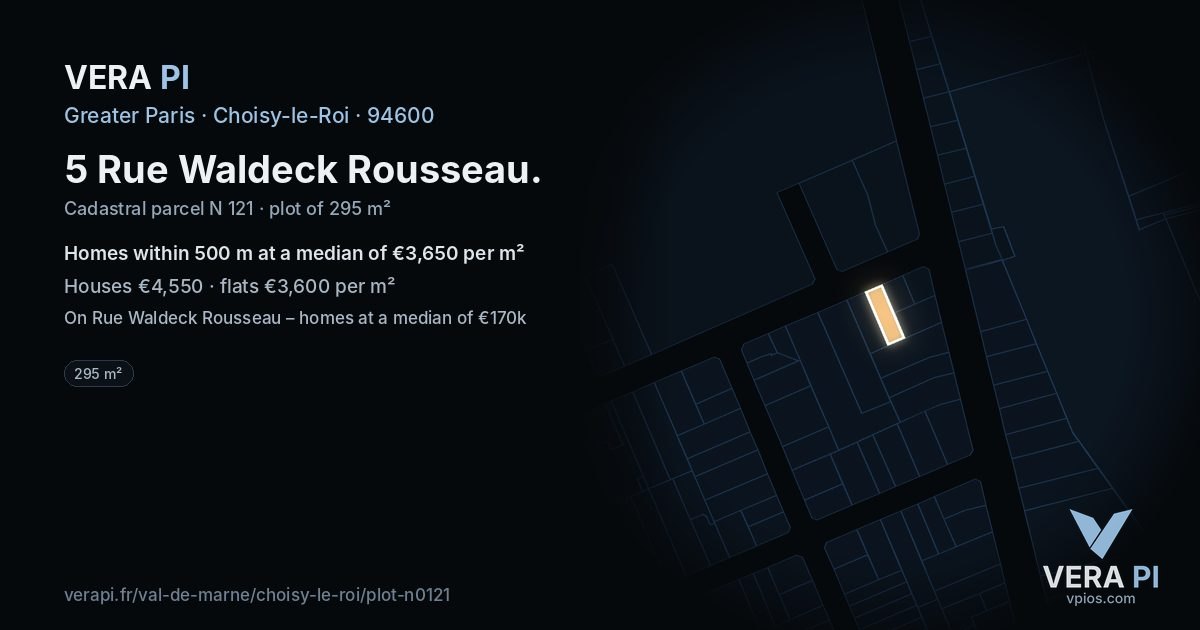 5 Rue Waldeck Rousseau, Choisy-le-Roi at night – the plot lit, the parcels around coloured by the prices near them