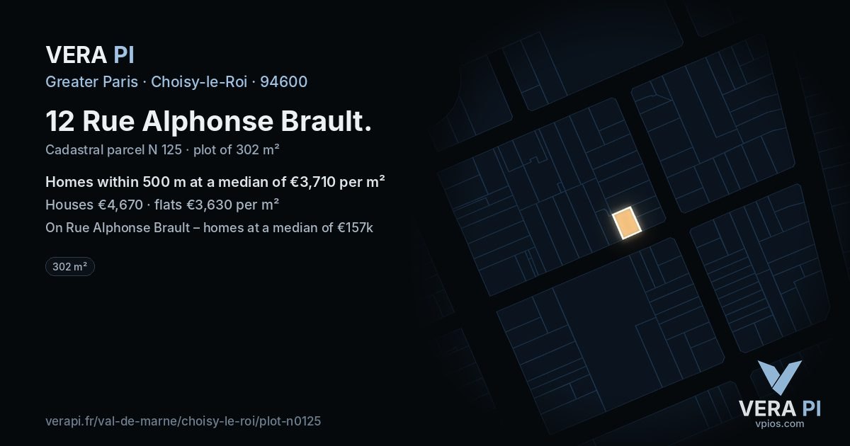 12 Rue Alphonse Brault, Choisy-le-Roi at night – the plot lit, the parcels around coloured by the prices near them