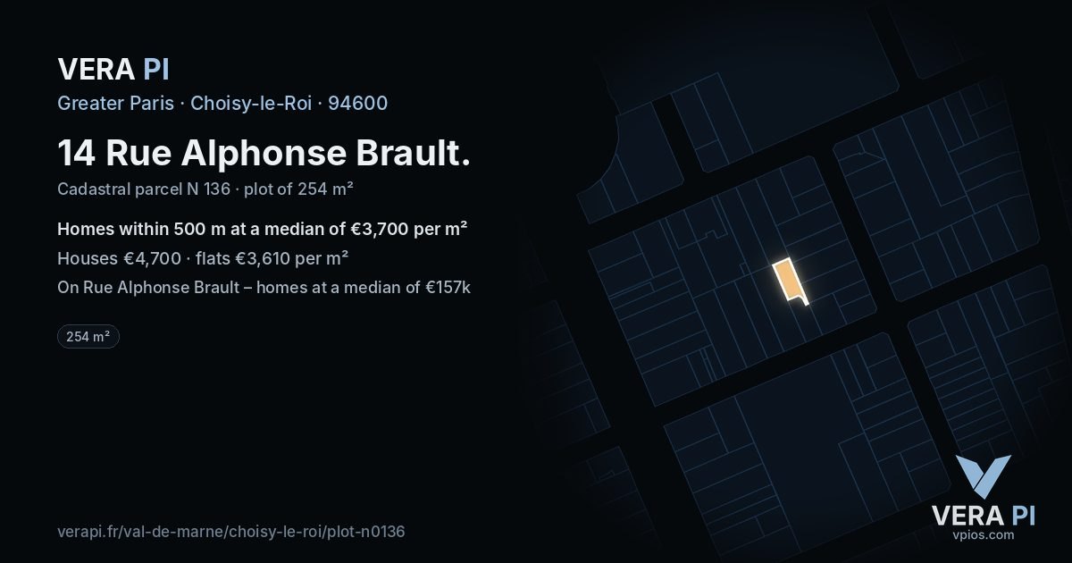 14 Rue Alphonse Brault, Choisy-le-Roi at night – the plot lit, the parcels around coloured by the prices near them