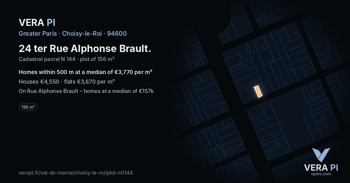 24 ter Rue Alphonse Brault, Choisy-le-Roi at night – the plot lit, the parcels around coloured by the prices near them