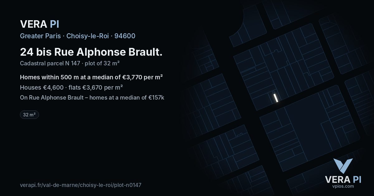 24 bis Rue Alphonse Brault, Choisy-le-Roi at night – the plot lit, the parcels around coloured by the prices near them