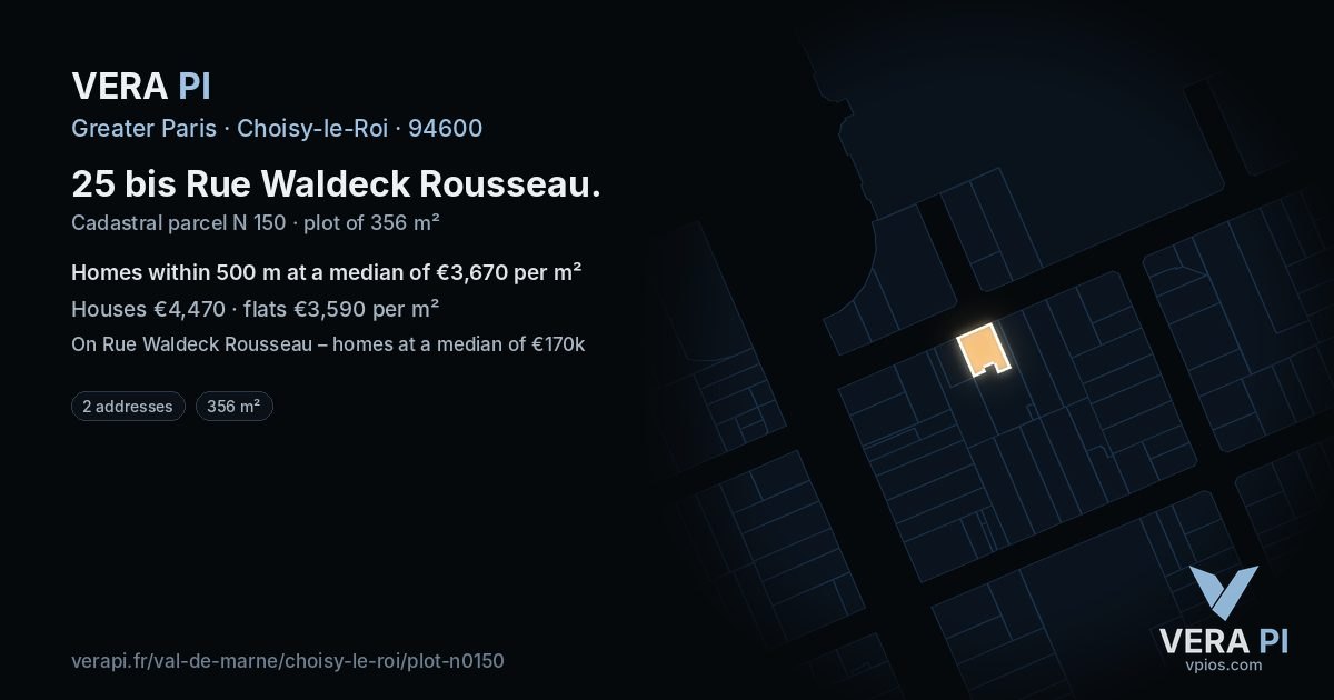 25 bis Rue Waldeck Rousseau, Choisy-le-Roi at night – the plot lit, the parcels around coloured by the prices near them