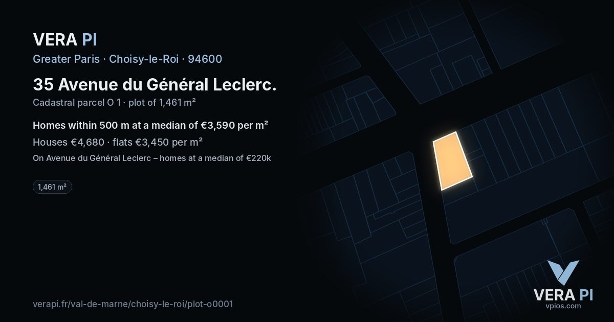 35 Avenue du Général Leclerc, Choisy-le-Roi at night – the plot lit, the parcels around coloured by the prices near them