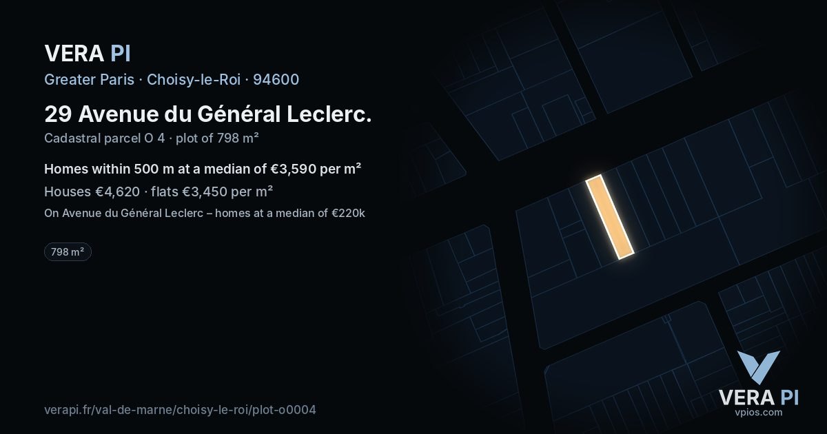 29 Avenue du Général Leclerc, Choisy-le-Roi at night – the plot lit, the parcels around coloured by the prices near them