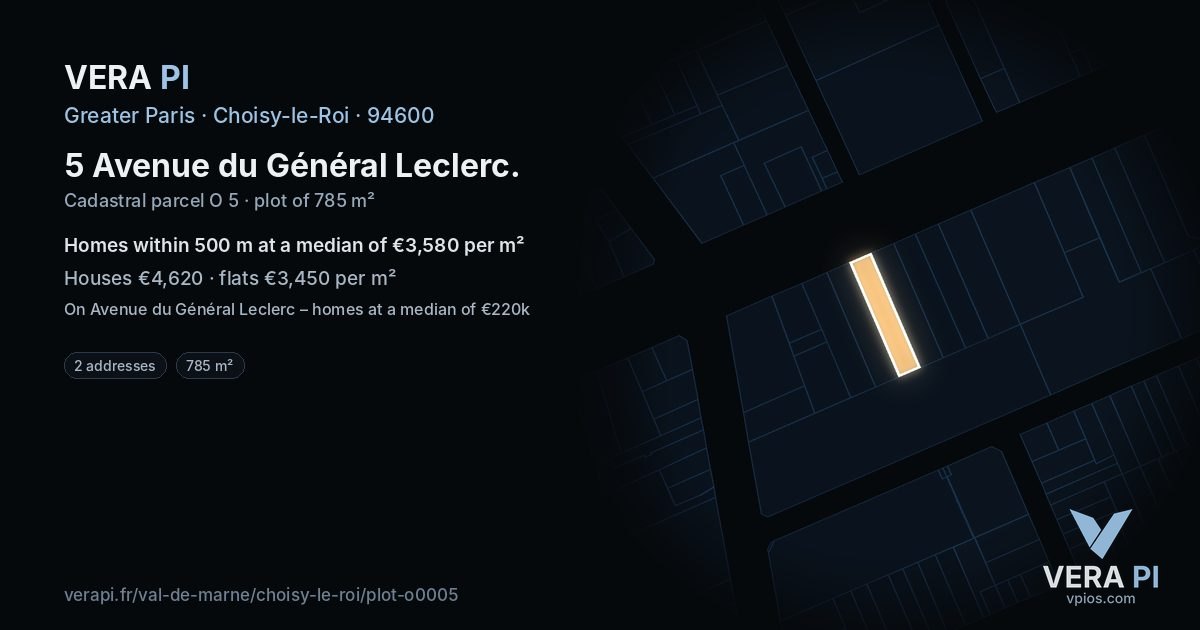 5 Avenue du Général Leclerc, Choisy-le-Roi at night – the plot lit, the parcels around coloured by the prices near them