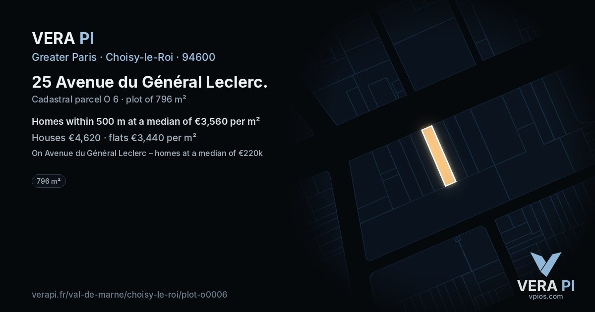 25 Avenue du Général Leclerc, Choisy-le-Roi at night – the plot lit, the parcels around coloured by the prices near them