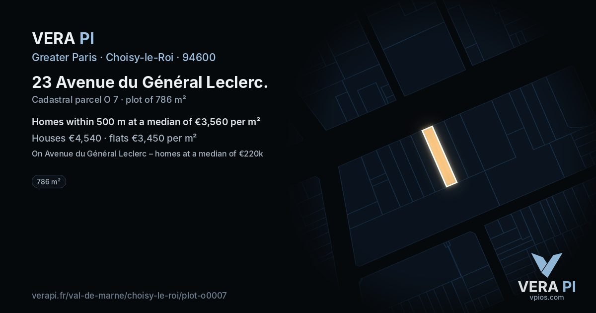 23 Avenue du Général Leclerc, Choisy-le-Roi at night – the plot lit, the parcels around coloured by the prices near them